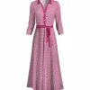Lily | Pink & White Greek Key Button-Front Maxi Dress - Women & Plus
