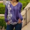 Lily | Purple & Cream Floral V-Neck Long-Sleeve Tunic - Women & Plus