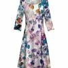 Lily | White & Blue Petal Three-Quarter Sleeve A-Line Dress - Women & Plus