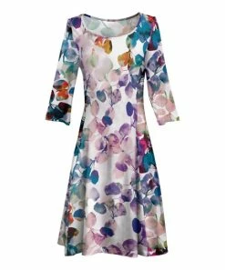 Lily | White & Blue Petal Three-Quarter Sleeve A-Line Dress - Women & Plus