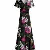 Lily | Black & Pink Floral Tie-Waist Short-Sleeve Maxi Dress - Women & Plus