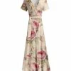 Lily | Beige & Pink Floral Tie-Waist Short-Sleeve Maxi Dress - Women & Plus