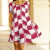 Lily | Fuchsia & White Checkerboard Short-Sleeve Swing Dress - Women & Plus