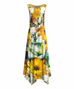 Lily | White & Yellow Floral Sleeveless Handkerchief Maxi Dress - Women & Plus