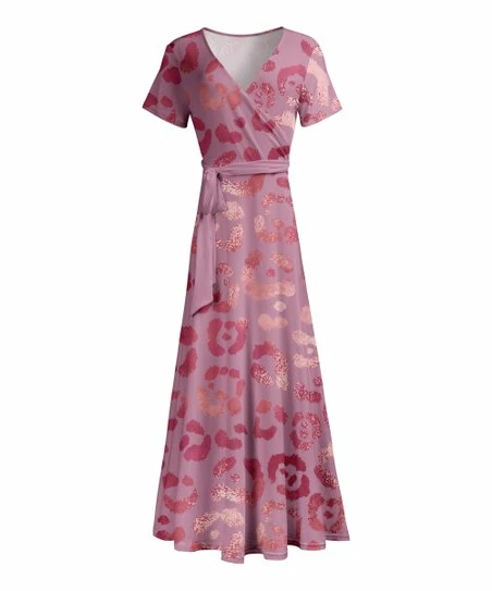 Lily | Pink & Fuchsia Leopard Tie-Waist Short-Sleeve Maxi Dress - Women & Plus 1 Lily | Pink & Fuchsia Leopard Tie-Waist Short-Sleeve Maxi Dress - Women & Plus