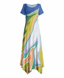Lily | Blue & Green Abstract Handkerchief Maxi Dress - Women & Plus