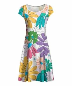 Lily | Yellow & Purple Floral Cap Sleeve A-Line Dress - Women & Plus