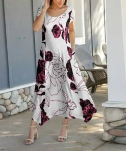 Lily | White & Pink Floral Handkerchief Maxi Dress - Women & Plus