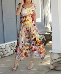 Lily | White & Orange Petal Handkerchief Maxi Dress - Women & Plus