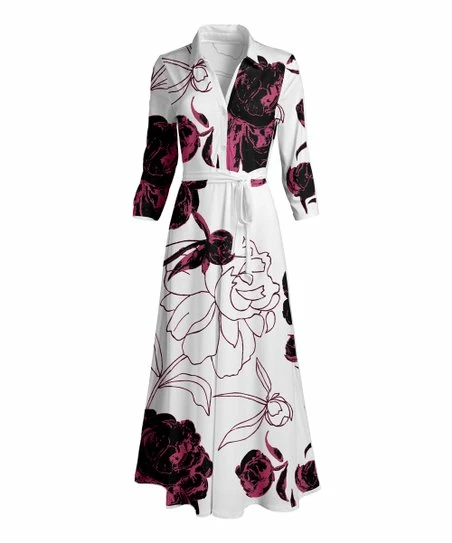 Lily | White & Fuchsia Floral Tie-Waist Maxi Dress - Women & Plus 1 Lily | White & Fuchsia Floral Tie-Waist Maxi Dress - Women & Plus
