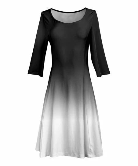 Lily | White & Black Ombré Three-Quarter Sleeve A-Line Dress - Women & Plus 1 Lily | White & Black Ombré Three-Quarter Sleeve A-Line Dress - Women & Plus