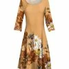 Lily | Beige & Orange Floral Three-Quarter Sleeve A-Line Dress - Women & Plus