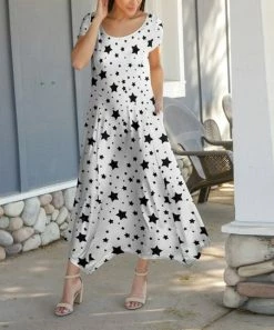 Lily | White & Black Star Handkerchief Maxi Dress - Women & Plus