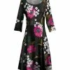 Lily | Black & Pink Floral Three-Quarter Sleeve A-Line Dress - Women & Plus