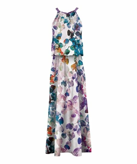 Lily | White & Purple Petal Blouson Halter Maxi Dress - Women & Plus 1 Lily | White & Purple Petal Blouson Halter Maxi Dress - Women & Plus