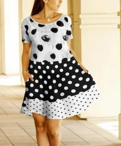 Lily | White & Black Polka Dot Short-Sleeve Swing Dress - Women & Plus