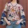 Lily | Pink & Blue Floral Bell-Sleeve V-Neck Tunic - Women & Plus