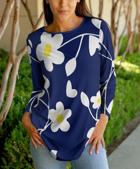 Lily | Blue & White Floral Crewneck Tunic - Women & Plus 1 Lily | Blue & White Floral Crewneck Tunic - Women & Plus