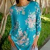 Lily | Aqua & Pink Floral Crewneck Tunic - Women & Plus