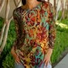 Lily | Red & Yellow Abstract Floral Crewneck Tunic - Women & Plus