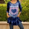 Lily | Navy & Pink Abstract Heart Pocket Three Quarter-Sleeve Scoop Neck Tunic - Women & Plus