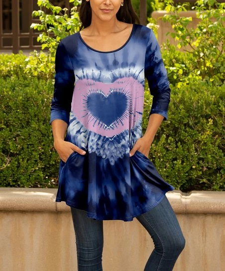 Lily | Navy & Pink Abstract Heart Pocket Three Quarter-Sleeve Scoop Neck Tunic - Women & Plus 1 Lily | Navy & Pink Abstract Heart Pocket Three Quarter-Sleeve Scoop Neck Tunic - Women & Plus