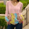 Lily | Pink & Yellow Floral Color Block Long-Sleeve V-Neck Tunic - Women & Plus