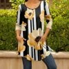 Lily | Yellow & Black Floral Pocket Three Quarter-Sleeve Scoop Neck Tunic - Women & Plus