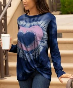 Lily | Blue & Pink Abstract Heart Twist-Front Crewneck Tunic - Women & Plus