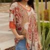 Lily | Orange & Cream Paisley Ruffle Long-Sleeve V-Neck Tunic - Women & Plus