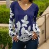 Lily | Blue & White Floral Long-Sleeve V-Neck Tunic - Women & Plus