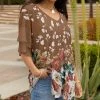 Lily | Brown & Gray Floral Ruffle Long-Sleeve V-Neck Tunic - Women & Plus