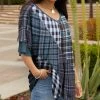 Lily | Blue & Gray Plaid Patchwork Ruffle Long-Sleeve V-Neck Tunic - Women & Plus