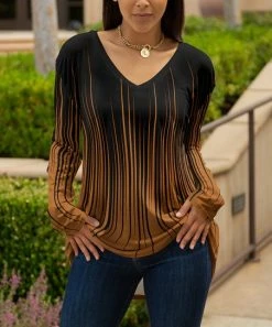 Lily | Black & Brown Abstract Long-Sleeve V-Neck Tunic - Women & Plus