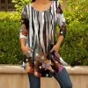 Lily | Rust & Black Abstract Floral Pocket Three Quarter-Sleeve Scoop Neck Tunic - Women & Plus