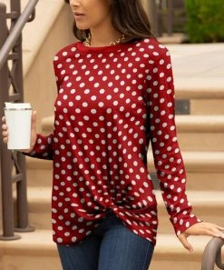 Lily | Red & White Polka Dot Twist-Front Crewneck Tunic - Women & Plus