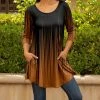 Lily | Rust & Black Abstract Pocket Three Quarter-Sleeve Scoop Neck Tunic - Women & Plus