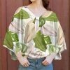 Lily | White & Green Tropical Leaf Keyhole-Accent Cape-Sleeve Tunic - Women & Plus