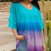 Lily | Aqua & Purple Ombré Layered-Sleeve V-Neck Tunic - Women & Plus