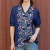 Lily | Blue & Orange Floral Half-Sleeve V-Neck Tunic - Women & Plus