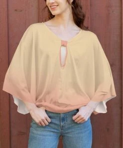 Lily | Yellow & Orange Ombré Cape-Sleeve Keyhole Tunic - Women & Plus