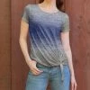 Lily | Gray & Blue Abstract Short Sleeve Tie-Waist Top - Women & Plus