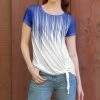 Lily | Blue & White Abstract Short Sleeve Tie-Waist Top - Women & Plus
