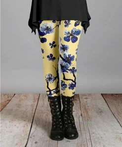 Lily | Yellow & Blue Cherry Blossom Leggings - Women & Plus