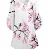 Lily | White & Pink Cherry Blossom Ruffle-Accent Dolman Tunic - Women & Plus