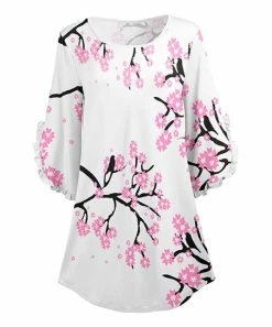 Lily | White & Pink Cherry Blossom Ruffle-Accent Dolman Tunic - Women & Plus