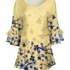 Lily | Yellow & Blue Cherry Blossom Bow-Accent Three-Quarter Sleeve Tunic - Women & Plus