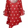 Lily | Red & White Polka Dot Triangle-Hem Three-Quarter Sleeve Tunic - Women & Plus