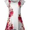 Lily | White & Red Floral Flutter-Sleeve Hi-Low Tunic - Women & Plus
