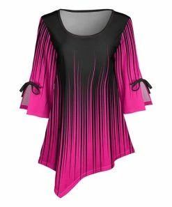 Lily | Hot Pink & Black Gradient Triangle-Hem Three-Quarter Sleeve Tunic - Women & Plus